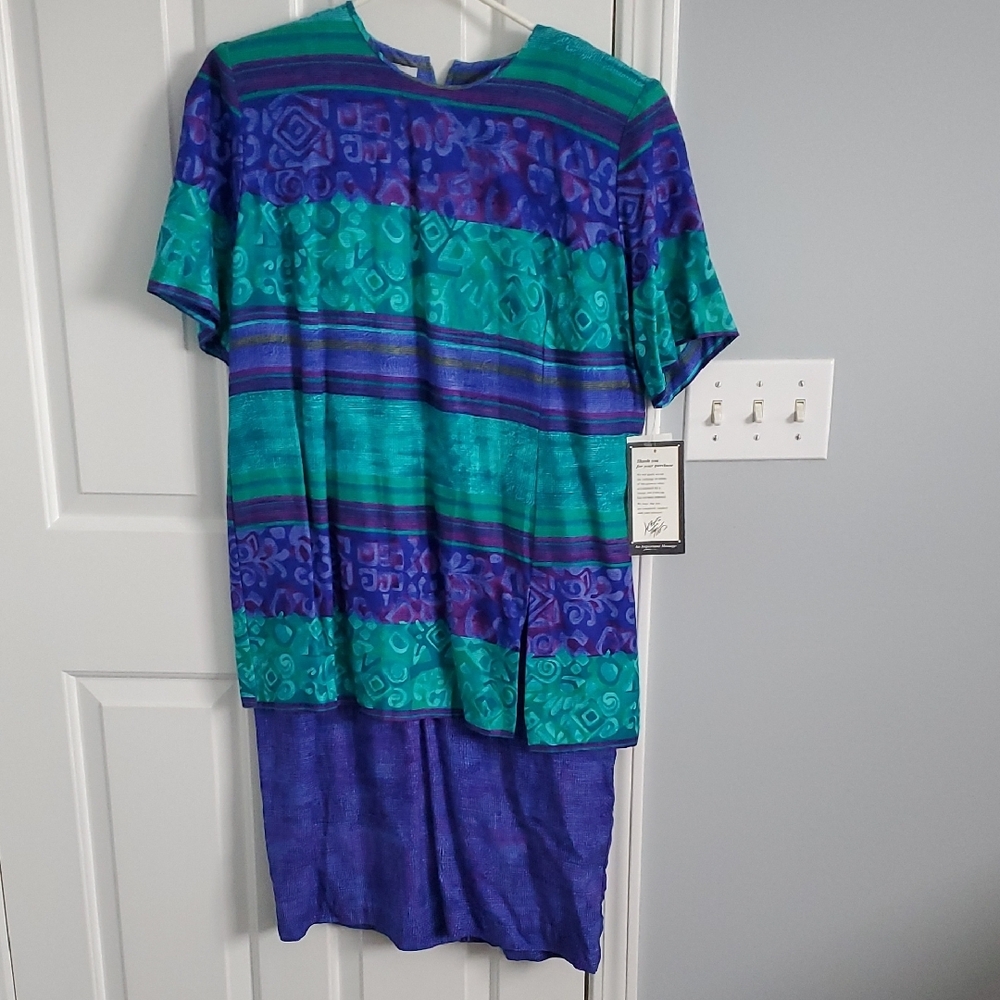 Vintage Geometric Blue and Green Dress